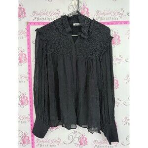 Replay shirt ruffle Black Tiny Dot Long-Sleeve Smocked Blouse